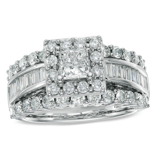 Previously Owned - 1 CT. T.w. Princess-Cut Diamond Frame Engagement Ring in 14K White Gold