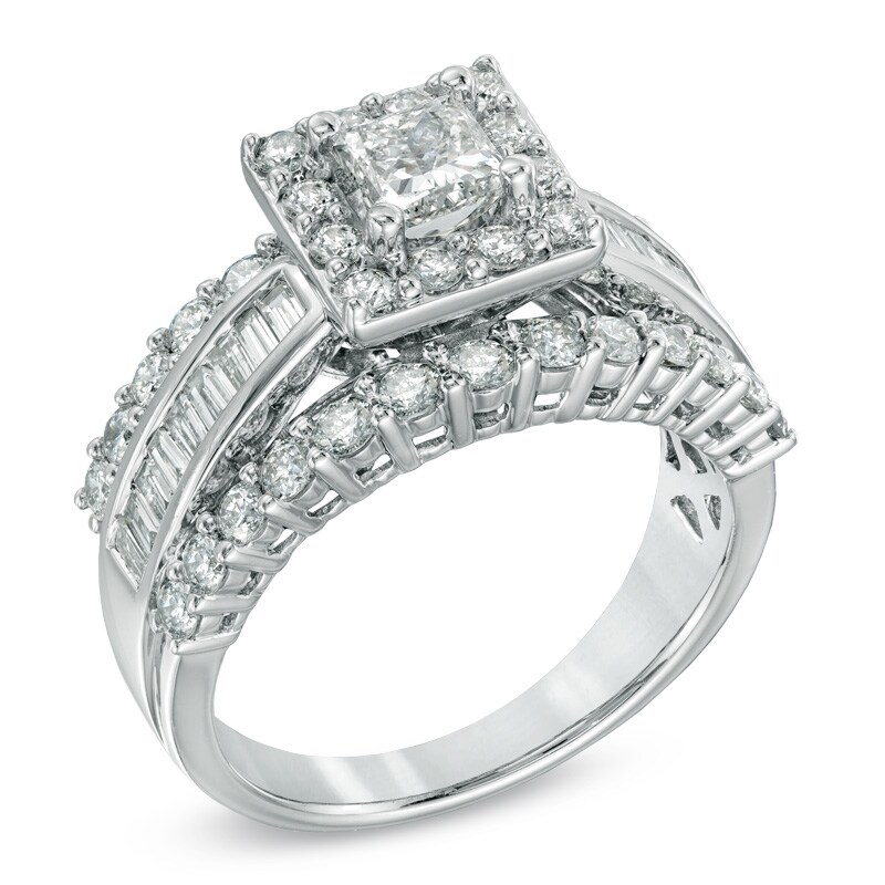 Main Image 2 of Previously Owned - 1 CT. T.W. Princess-Cut Diamond Frame Engagement Ring in 14K White Gold