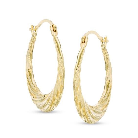 Previously Owned - Textured Swirl Hoop Earrings in 14K Gold