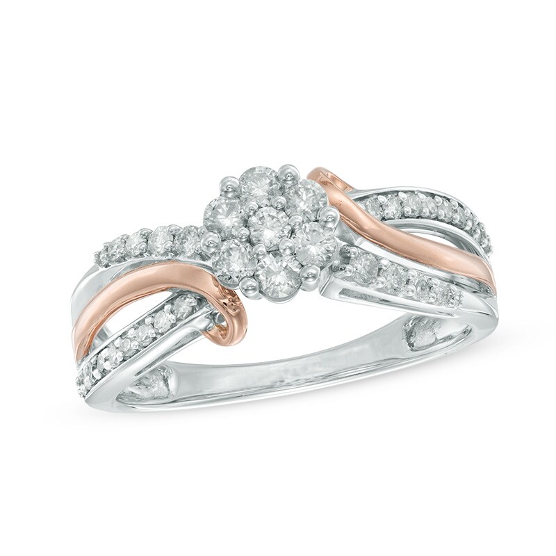 Main Image 1 of Previously Owned - 1/2 CT. T.W. Diamond Flower Cluster Split Shank Ring in 10K Two-Tone Gold