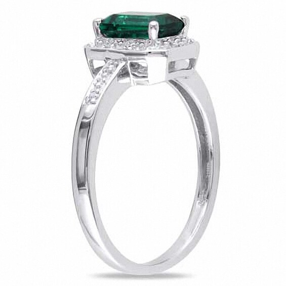 Previously Owned - Emerald-Cut Lab-Created Emerald and Diamond Accent Ring in 10K White Gold