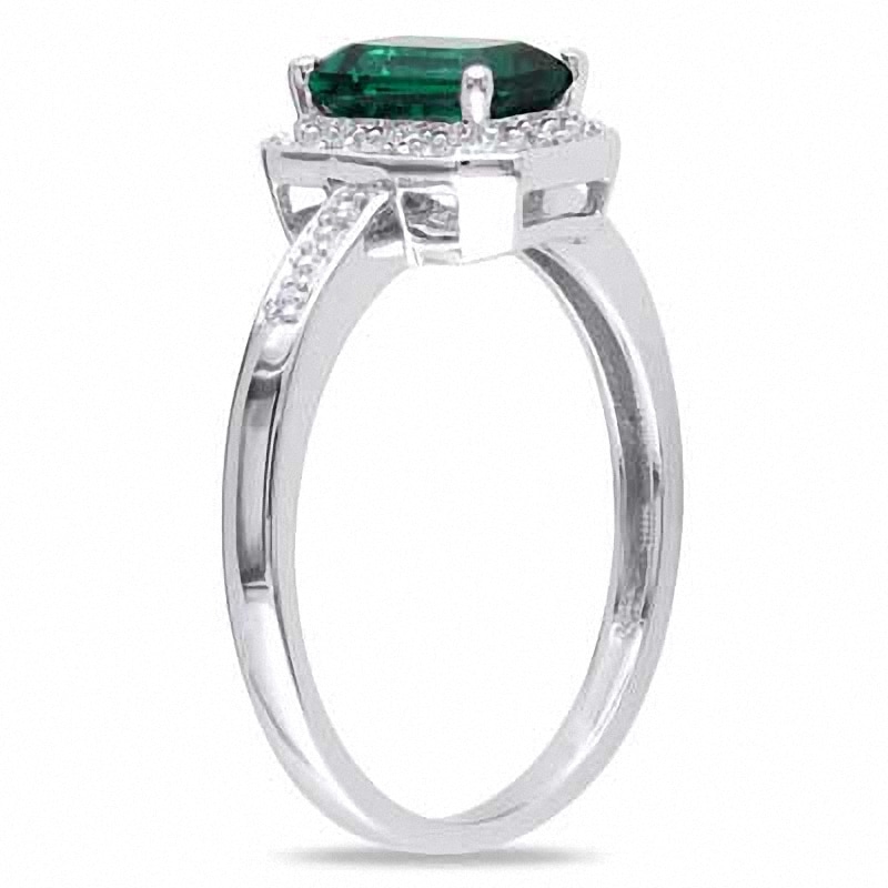 Main Image 2 of Previously Owned - Emerald-Cut Lab-Created Emerald and Diamond Accent Ring in 10K White Gold