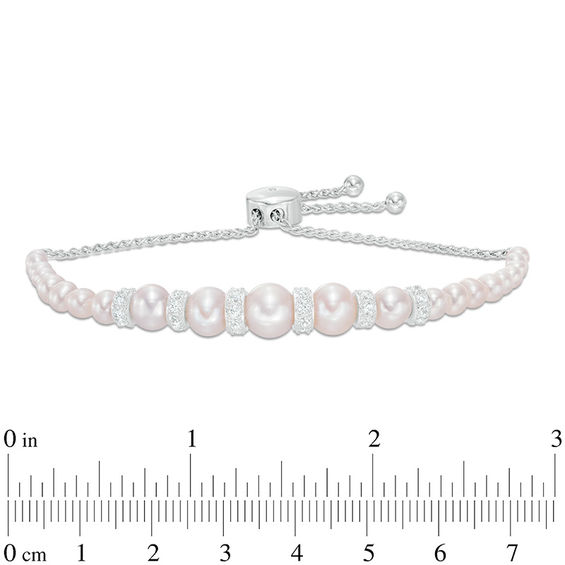 Previously Owned-Freshwater Cultured Pearl and Lab-Created White Sapphire Bolo Bracelet in Sterling Silver-9.0"