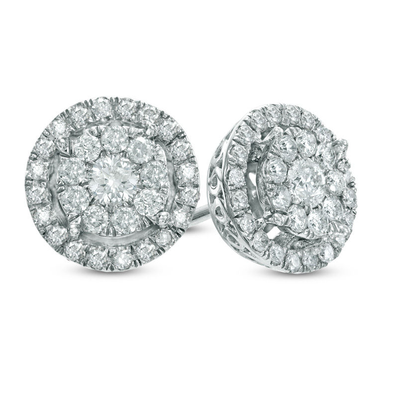 Main Image 1 of Previously Owned - 1/2 CT. T.W. Diamond Double Frame Stud Earrings in 10K White Gold