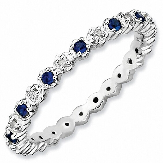 Previously Owned - Stackable Expressionsâ¢ Lab-Created Blue Sapphire and Diamond Accent Eternity Band in Sterling Silver