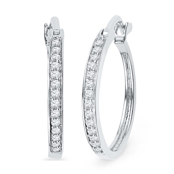 Previously Owned - 1/5 CT. T.w. Diamond Hoop Earrings in Sterling Silver