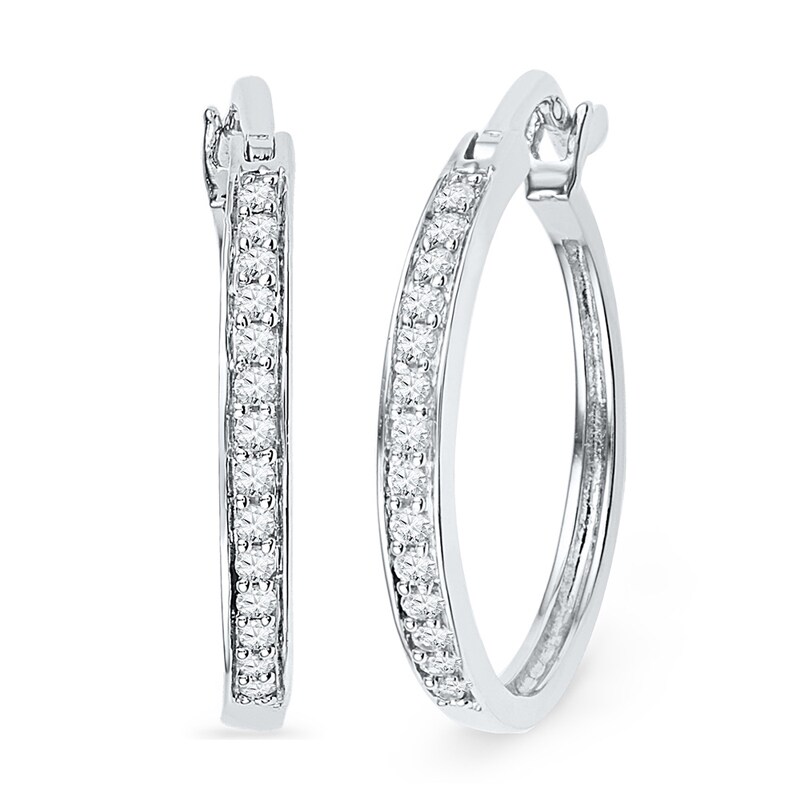 Main Image 1 of Previously Owned - 1/5 CT. T.W. Diamond Hoop Earrings in Sterling Silver