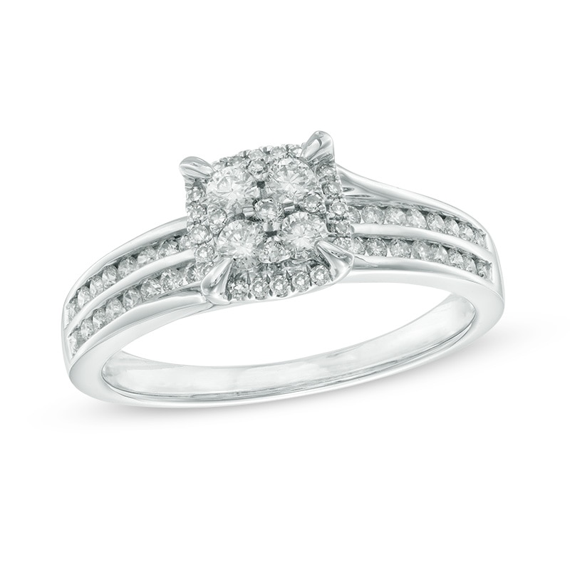 Main Image 1 of Previously Owned - 1/2 CT. T.W. Diamond Composite Frame Double Shank Ring in 10K White Gold