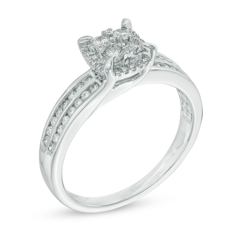 Main Image 2 of Previously Owned - 1/2 CT. T.W. Diamond Composite Frame Double Shank Ring in 10K White Gold