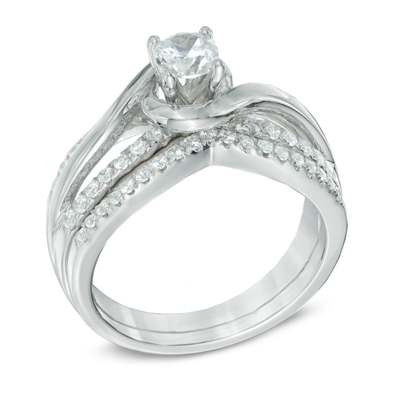 Main Image 2 of Previously Owned - 3/4 CT. T.W. Diamond Swirl Bridal Set in 14K White Gold