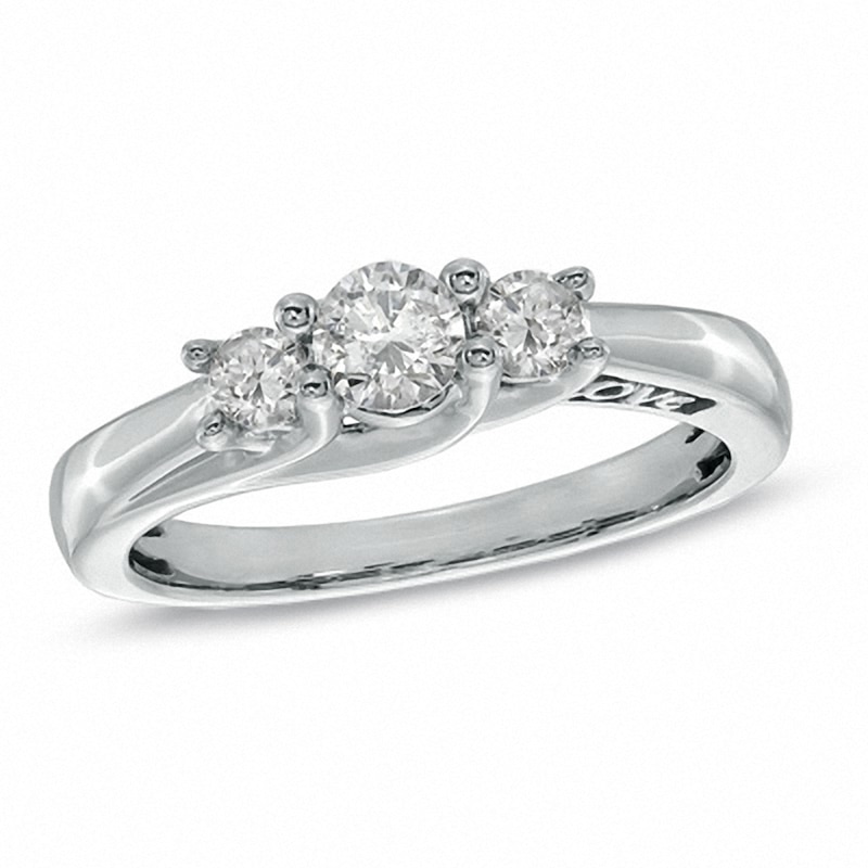 Main Image 1 of Previously Owned - 1/2 CT. T.W. Diamond LOVE Three Stone Engagement Ring in 10K White Gold