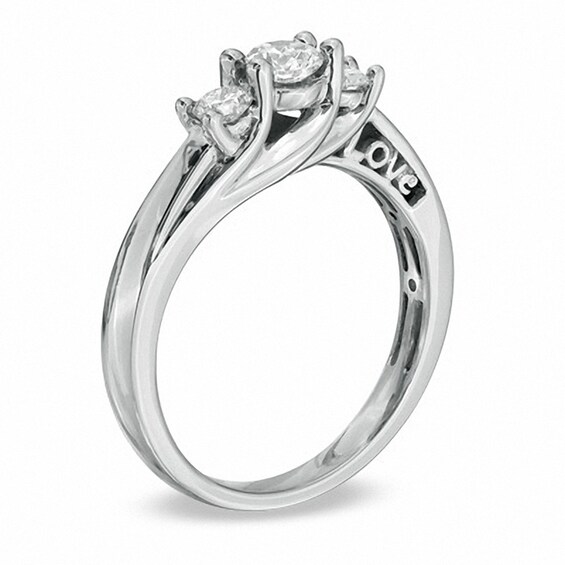 Previously Owned - 1/2 CT. T.w. Diamond Love Three Stone Engagement Ring in 10K White Gold