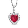 Thumbnail Image 1 of Previously Owned - 9.0mm Lab-Created Heart-Shaped Ruby and White Sapphire Frame Pendant in Sterling Silver