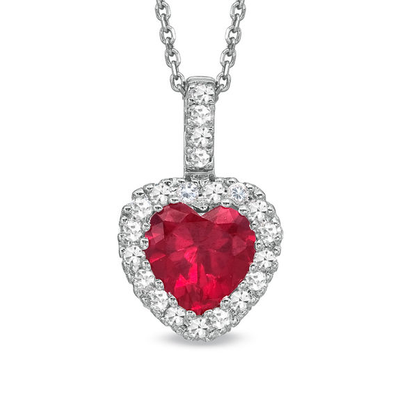Previously Owned - 9.0mm Lab-Created Heart-Shaped Ruby and White Sapphire Frame Pendant in Sterling Silver