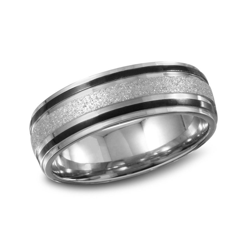 Main Image 1 of Previously Owned - 7.0mm Diamond-Cut Stainless Steel Band with Black IP Stripes