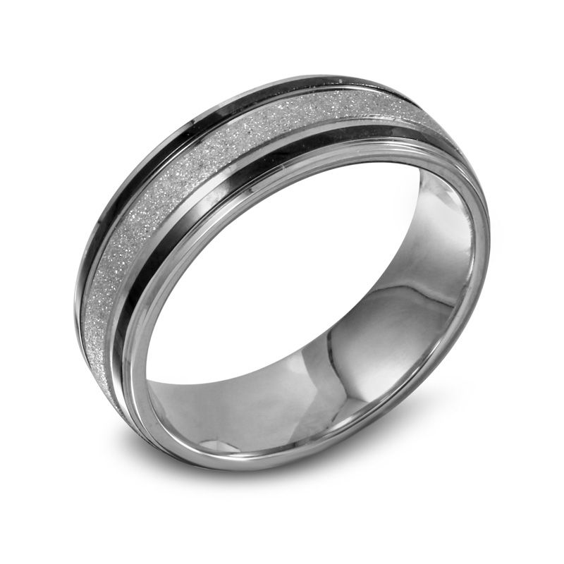 Main Image 2 of Previously Owned - 7.0mm Diamond-Cut Stainless Steel Band with Black IP Stripes