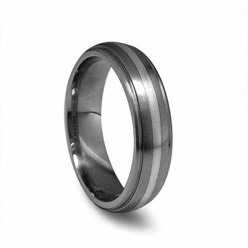 Main Image 1 of Previously Owned - Edward Mirell 6.0mm Wedding Band in Titanium and Sterling Silver