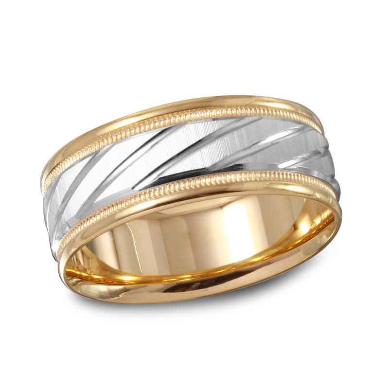 Main Image 1 of Previously Owned - 7.0mm Slanted Wedding Band in 10K Two-Tone Gold