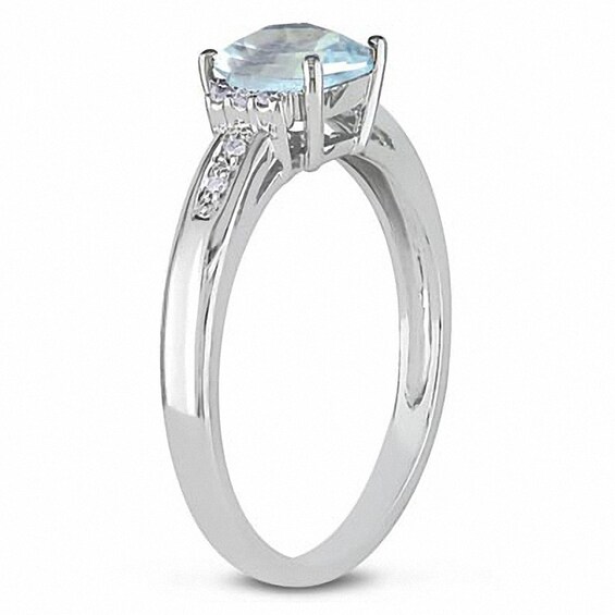 Previously Owned - Cushion-Cut Aquamarine and Diamond Engagement Ring in 10K White Gold