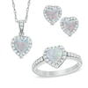Thumbnail Image 1 of Previously Owned - Heart-Shaped Lab-Created Opal and White Sapphire Pendant, Ring and Earrings Set in Sterling Silver
