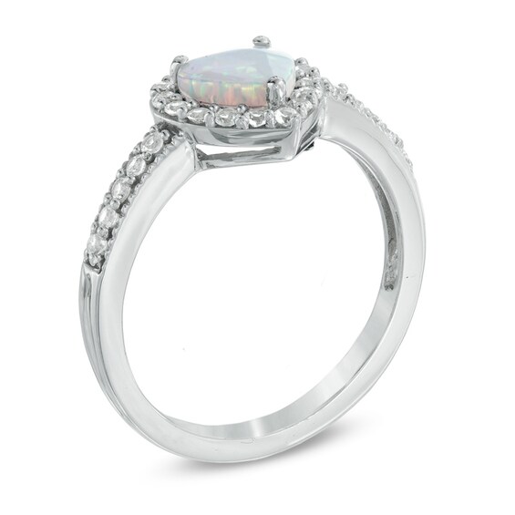 Previously Owned - Heart-Shaped Lab-Created Opal and White Sapphire Pendant, Ring and Earrings Set in Sterling Silver