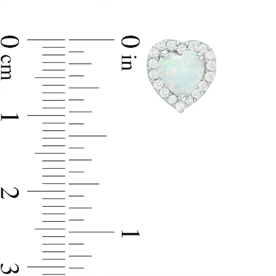Previously Owned - 6.0mm Heart-Shaped Lab-Created Opal and White Sapphire Frame Stud Earrings in Sterling Silver