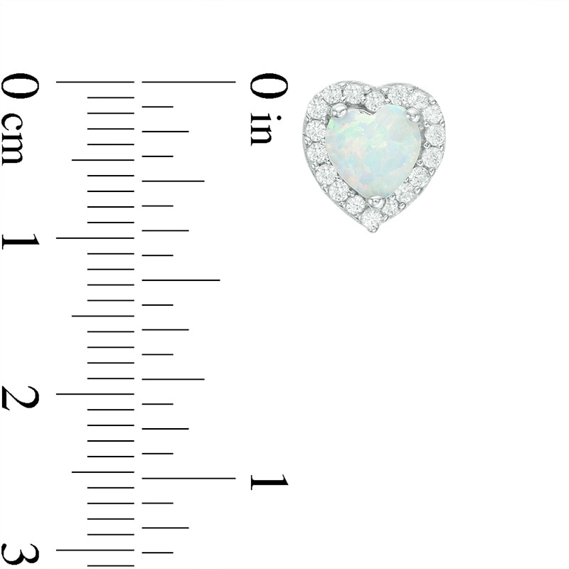 Main Image 2 of Previously Owned - 6.0mm Heart-Shaped Lab-Created Opal and White Sapphire Frame Stud Earrings in Sterling Silver