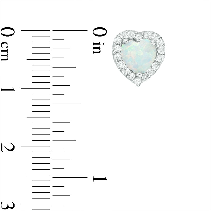 Previously Owned - 6.0mm Heart-Shaped Lab-Created Opal and White Sapphire Frame Stud Earrings in Sterling Silver