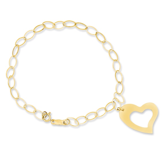 Previously Owned - Heart Dangle Charm Bracelet in 14K Gold - 7.25"