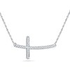 Thumbnail Image 1 of Previously Owned - 1/10 CT. T.W. Diamond Sideways Curved Cross Necklace in 10K White Gold