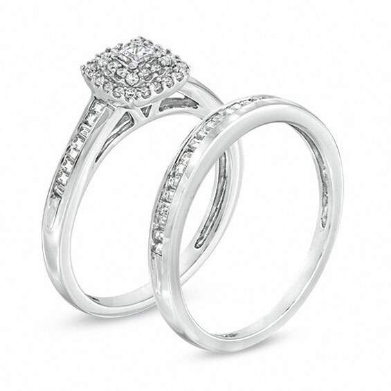 Previously Owned - 1/2 CT. T.w. Princess-Cut Diamond Double Frame Bridal Set in 10K White Gold