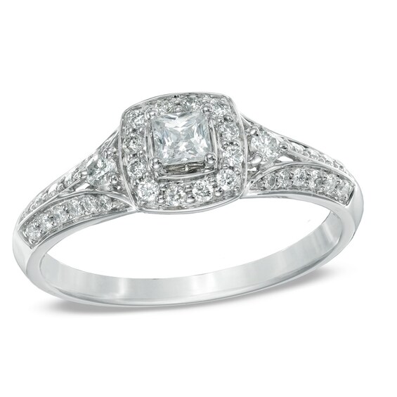 Previously Owned - 1/2 CT. T.w. Princess-Cut Diamond Frame Engagement Ring in 14K White Gold