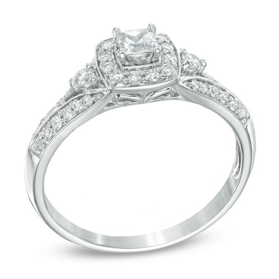 Previously Owned - 1/2 CT. T.w. Princess-Cut Diamond Frame Engagement Ring in 14K White Gold