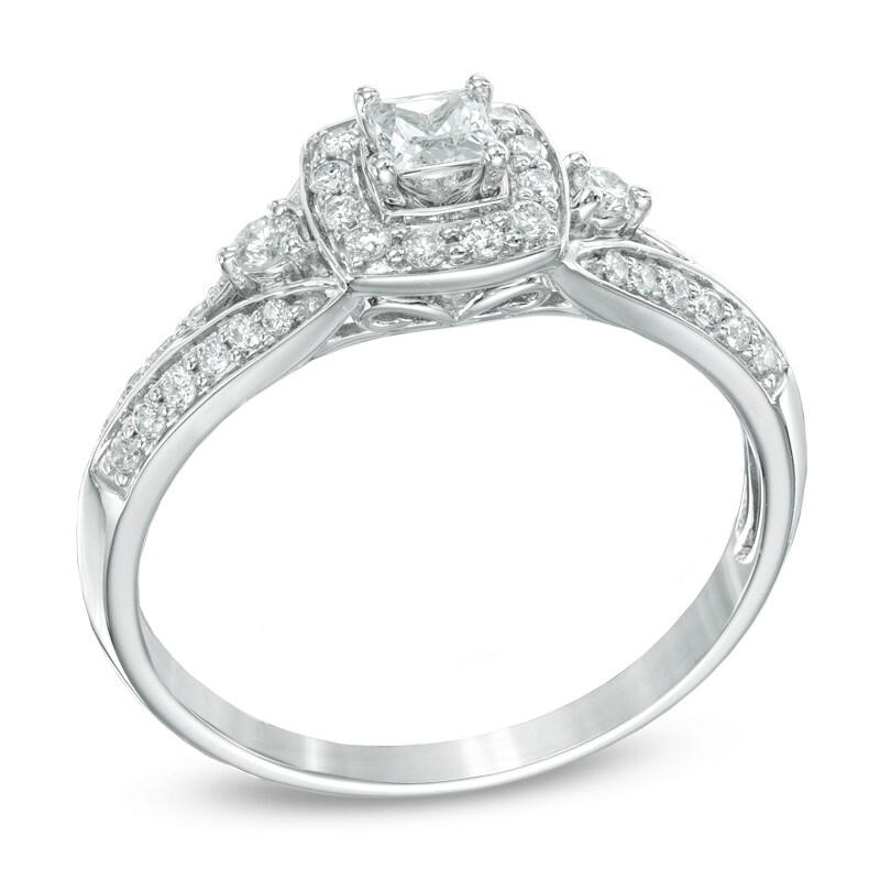 Main Image 2 of Previously Owned - 1/2 CT. T.W. Princess-Cut Diamond Frame Engagement Ring in 14K White Gold