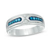 Thumbnail Image 1 of Previously Owned - 1/6 CT. T.W. Enhanced Blue and White Diamond Wedding Band in Sterling Silver