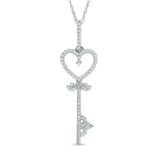 Previously Owned - 1/8 CT. T.w. Diamond Heart-Top Key Pendant in 10K White Gold