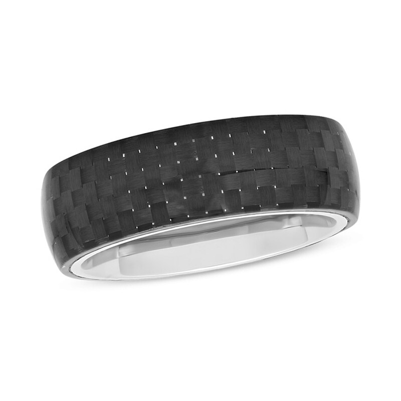 Main Image 1 of Previously Owned - 8.0mm Comfort Fit Band in Stainless Steel and Black Carbon Fiber