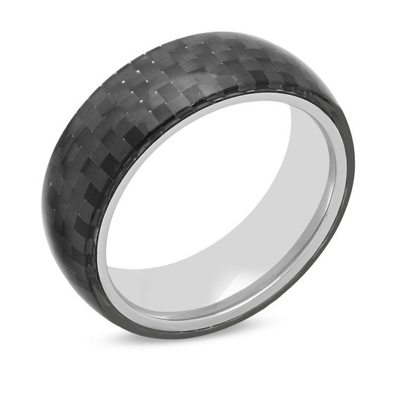 Previously Owned - 8.0mm Comfort Fit Band in Stainless Steel and Black Carbon Fiber