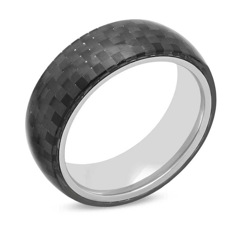 Main Image 2 of Previously Owned - 8.0mm Comfort Fit Band in Stainless Steel and Black Carbon Fiber