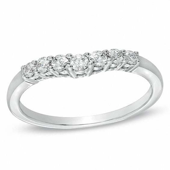 Previously Owned - 1/4 CT. T.w. Diamond Contour Wedding Band in 14K White Gold