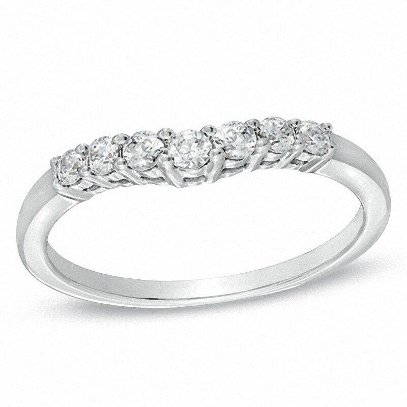 Main Image 1 of Previously Owned - 1/4 CT. T.W. Diamond Contour Wedding Band in 14K White Gold