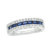 Thumbnail Image 1 of Previously Owned - Lab-Created Blue and White Sapphire Three Row Band in Sterling Silver