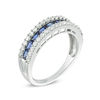 Thumbnail Image 2 of Previously Owned - Lab-Created Blue and White Sapphire Three Row Band in Sterling Silver