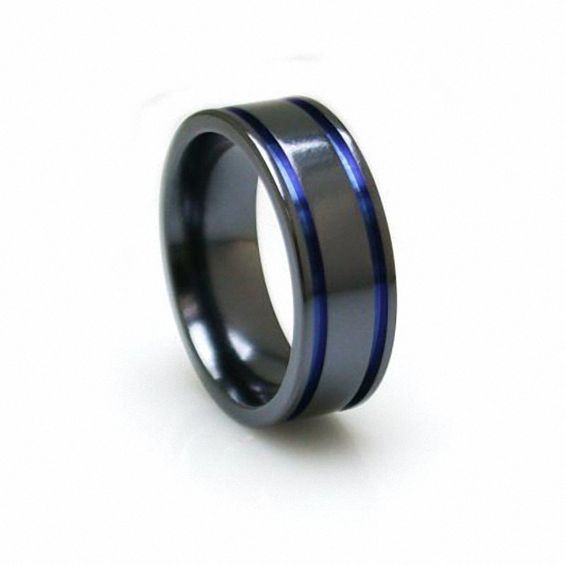 Previously Owned - Edward Mirell 8.0mm Black Titanium Double Grooved Wedding Band