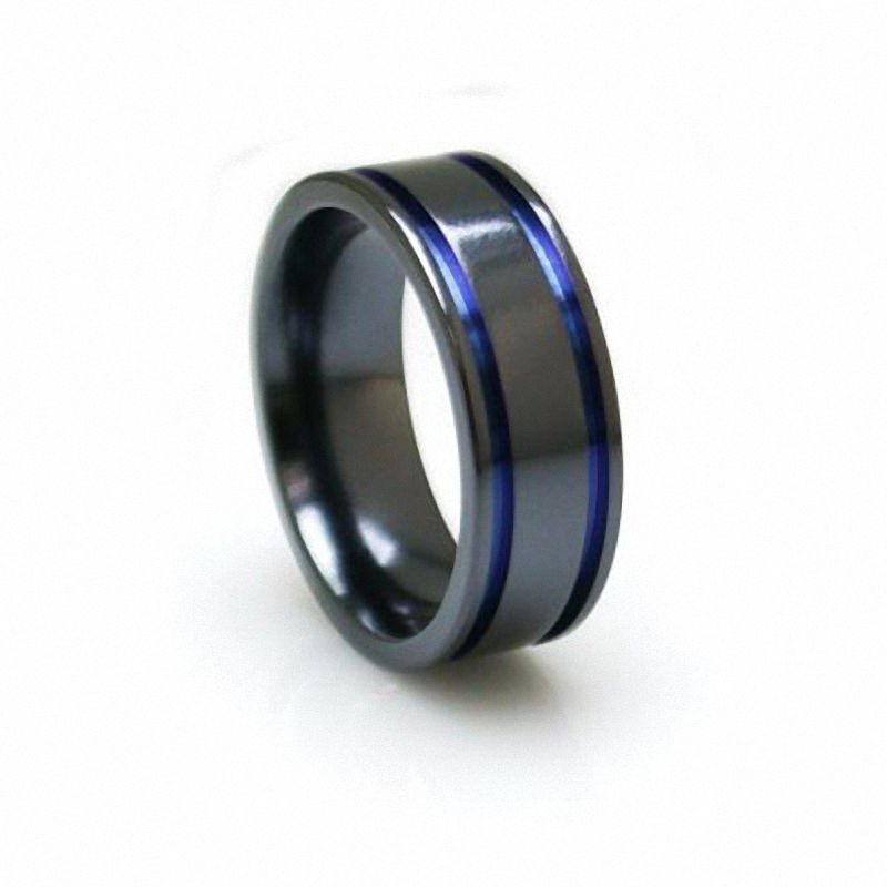 Main Image 1 of Previously Owned - Edward Mirell 8.0mm Black Titanium Double Grooved Wedding Band