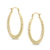 Thumbnail Image 1 of Previously Owned - Ribbed Oval Hoop Earrings in 14K Gold
