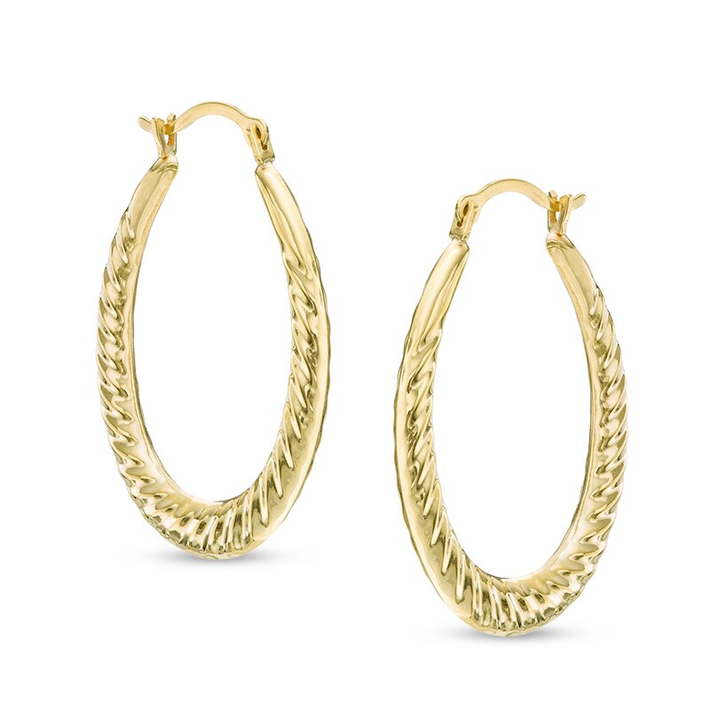 Main Image 1 of Previously Owned - Ribbed Oval Hoop Earrings in 14K Gold