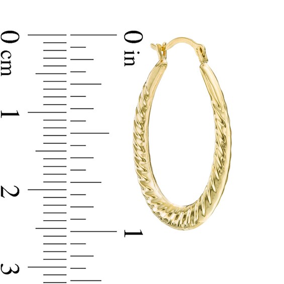 Previously Owned - Ribbed Oval Hoop Earrings in 14K Gold