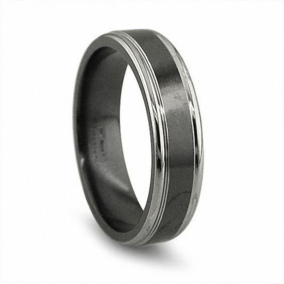 Previously Owned - Edward Mirell 6.5mm Grey Edged Wedding Band in Black Titanium