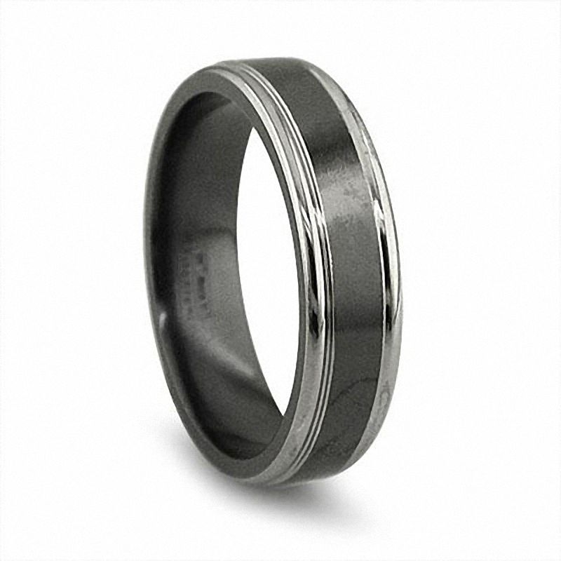 Main Image 1 of Previously Owned - Edward Mirell 6.5mm Grey Edged Wedding Band in Black Titanium